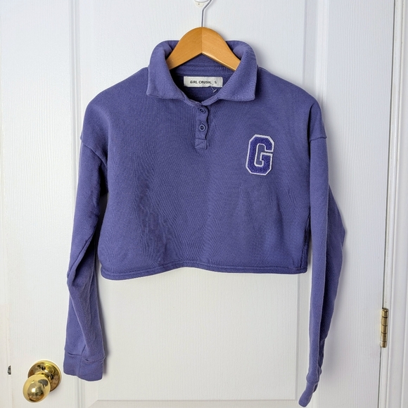 Girl Crush Tops - Girl Crush Purple Cropped Sweatshirt S Organic Cotton Varsity G Preppy NWOT #140